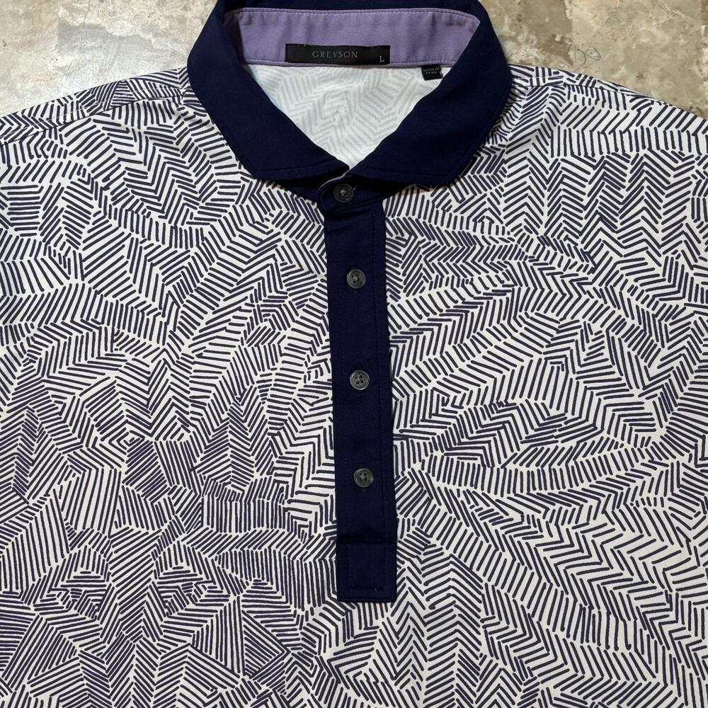 Greyson Polo Shirt Mens Large White Geometric Pattern Embroidered Logo Golf